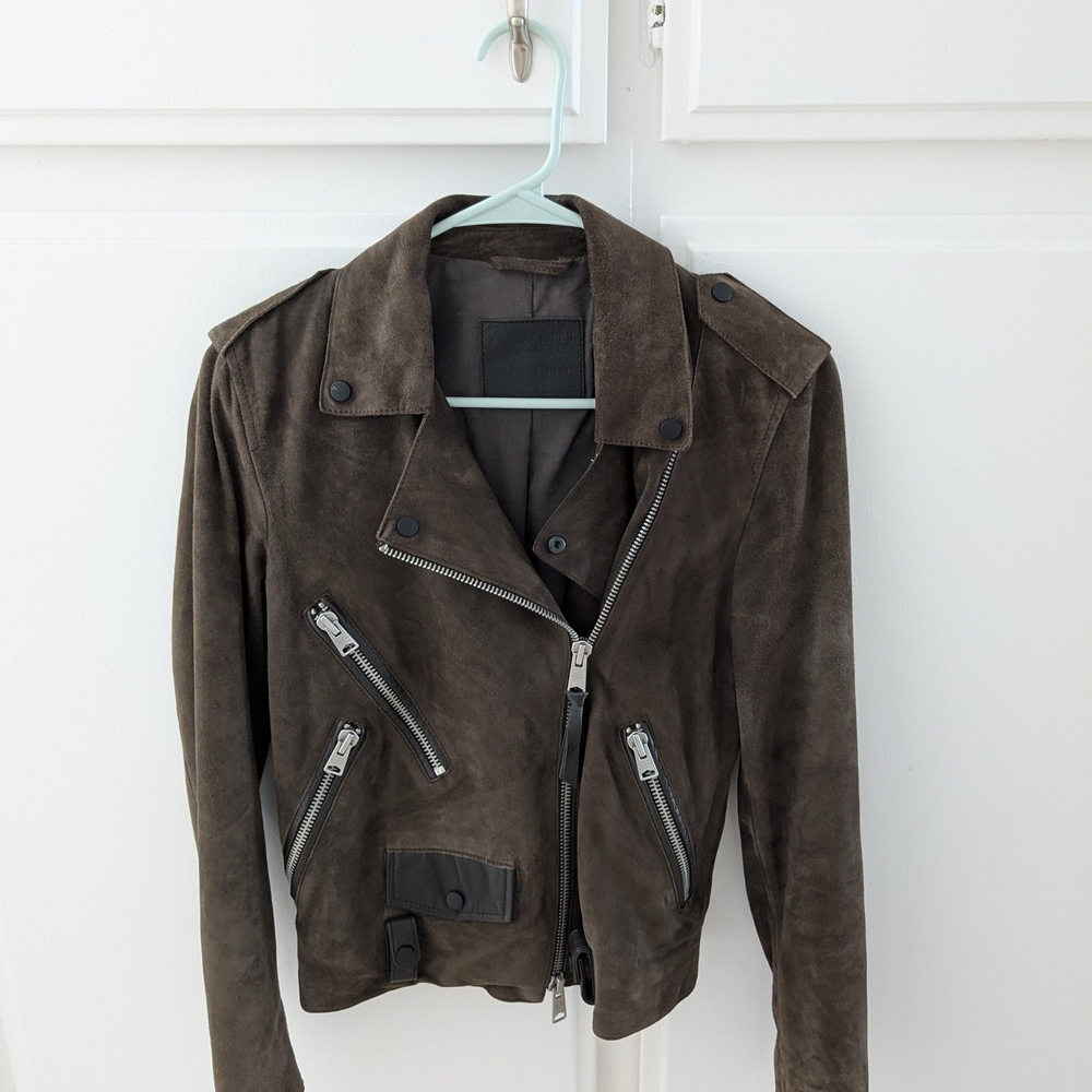 ALLSAINTS Suede Biker Jacket - Brown